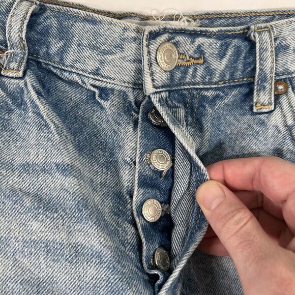 We the Free Cut Off Shorts Womens 26 Light Wash Blue Denim Distressed Button Fly - Picture 5 of 8